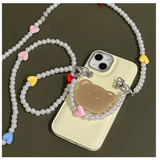 The new mobile phone case is suitable for iPhone 14 Promax Apple 13 [yellow bread case + gold bear bracket + crossbody chain] (contact customer service to confirm the phone model after placing the order)