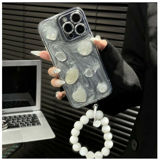 The new mobile phone case is suitable for iPhone 14 promax Apple 13 [Special-shaped gemstone + silver bead chain] (contact customer service to confirm the mobile phone model after placing the order)