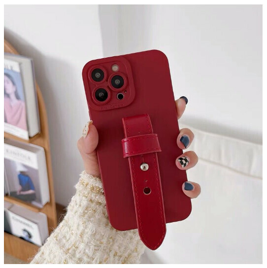 The new mobile phone case is suitable for iphone14promax apple 13/12 [angel eye burgundy + leather wristband] (contact customer service to confirm the phone model after placing the order)
