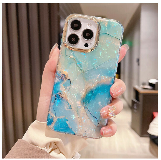 The new mobile phone case is suitable for Apple 14/12/11/iPhone13 [double-sided coating-shell pattern green marble] (contact customer service to confirm the mobile phone model after placing the order)