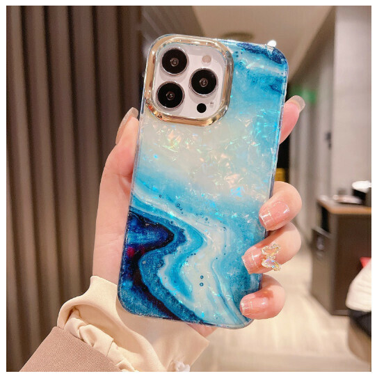 The new mobile phone case is suitable for Apple 14/12/11/iPhone13 [double-sided coating-shell pattern blue marble] (contact customer service to confirm the mobile phone model after placing the order)