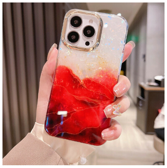 The new mobile phone case is suitable for Apple 14/12/11/iPhone13 [double-sided coating-shell pattern red marble] (contact customer service to confirm the mobile phone model after placing the order)