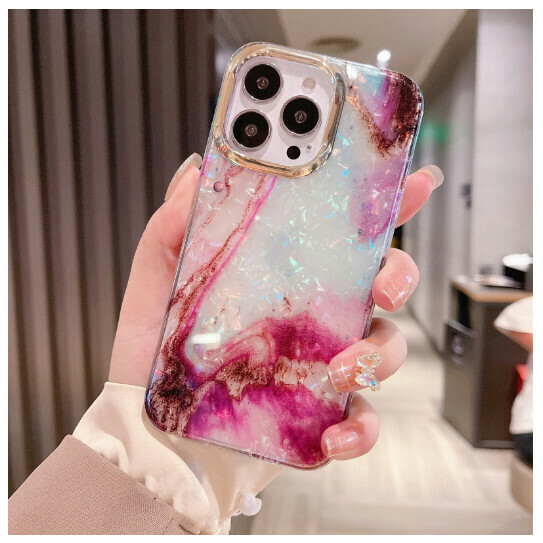 The new mobile phone case is suitable for Apple 14/12/11/iPhone13 [double-sided coating-shell pattern purple marble] (contact customer service to confirm the mobile phone model after placing the order)