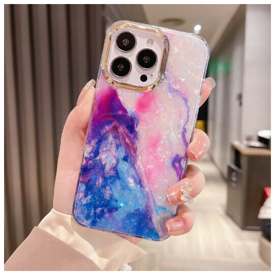 The new mobile phone case is suitable for Apple 14/12/11/iPhone13 [double-sided coating-shell pattern pink blue marble] (contact customer service to confirm the mobile phone model after placing the order)