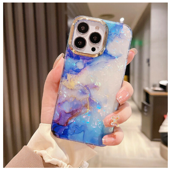 The new mobile phone case is suitable for Apple 14/12/11/iPhone13 [double-sided coating-shell pattern purple and blue marble] (contact customer service to confirm the mobile phone model after placing the order)