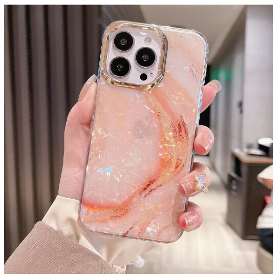 The new mobile phone case is suitable for Apple 14/12/11/iPhone13 [double-sided coating-shell pattern pink orange marble] (contact customer service to confirm the mobile phone model after placing the order)