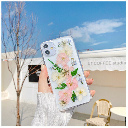 The new mobile phone case is suitable for iPhone14promax Apple 13/12mini/11/XS [Green Leaf Pink Flower] (contact customer service to confirm the mobile phone model after placing the order)
