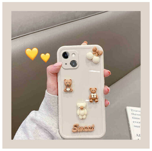 新款手機殼適用蘋果13/iPhone14/12promax【卡其色立體櫻桃小熊】（下單後聯絡客服確認手機型號）