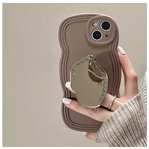 The new mobile phone case is suitable for iphone14Promax Apple 13/11 [coffee color + geometric mirror stand] (contact customer service to confirm the phone model after placing the order)