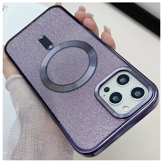 The new mobile phone case is suitable for iphone15pro max [Electroplating Magnetic Suction + Glitter Powder Dark Night Purple] (Contact customer service to confirm the phone model after placing the order)
