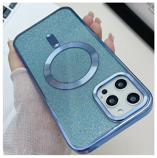 The new mobile phone case is suitable for iphone15pro max [Electroplating Magnetic + Glitter Powder Yuanfeng Blue] (Contact customer service to confirm the phone model after placing the order)