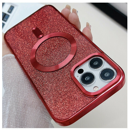 The new mobile phone case is suitable for iphone15pro max [electroplating magnetic + glitter red] (contact customer service to confirm the phone model after placing the order)