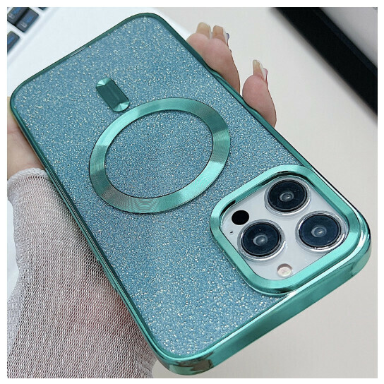 The new mobile phone case is suitable for iphone15pro max [electroplating magnetic + glitter light green] (contact customer service to confirm the phone model after placing the order)