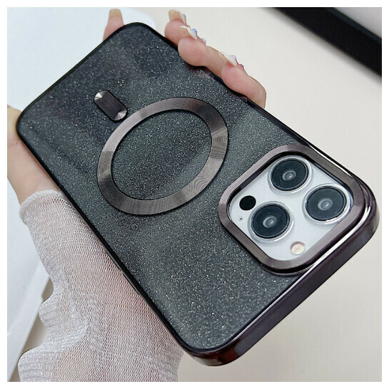The new mobile phone case is suitable for iphone15pro max [electroplated magnetic + glitter black] (contact customer service to confirm the phone model after placing the order)