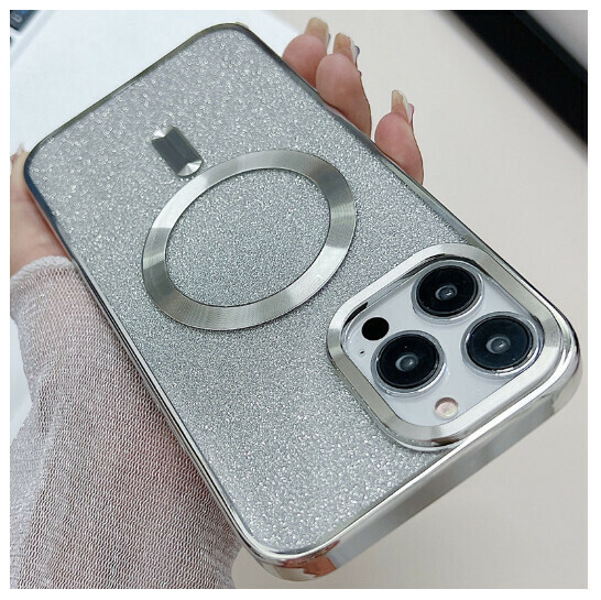 The new mobile phone case is suitable for iphone15pro max [electroplating magnetic + glitter silver] (contact customer service to confirm the phone model after placing the order)