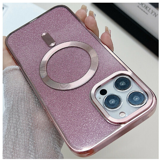 The new mobile phone case is suitable for iphone15pro max [electroplating magnetic + glitter pink] (contact customer service to confirm the phone model after placing the order)