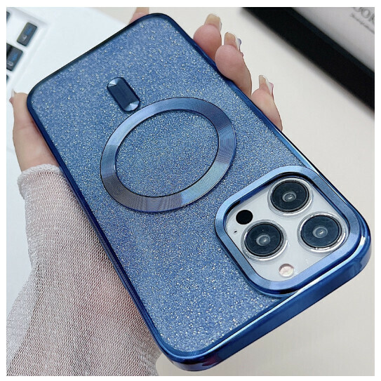 The new mobile phone case is suitable for iphone15pro max [electroplating magnetic + glitter navy blue] (contact customer service to confirm the phone model after placing the order)