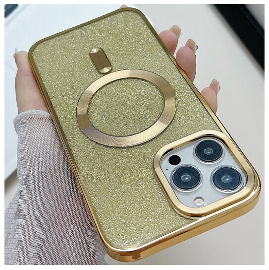 The new mobile phone case is suitable for iphone15pro max [electroplating magnetic + glitter gold] (contact customer service to confirm the phone model after placing the order)