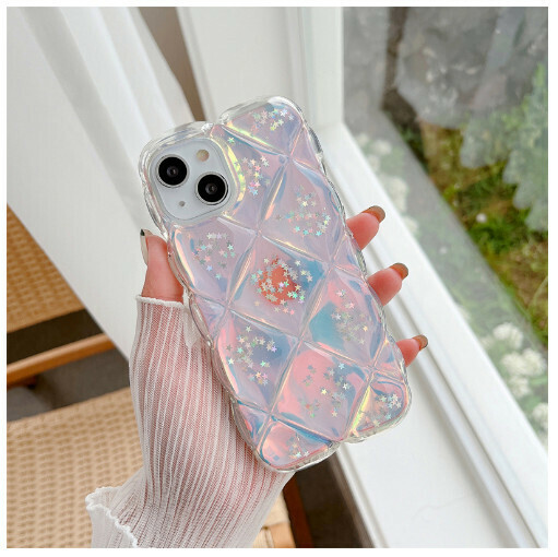 The new mobile phone case is suitable for iPhone 13 promax Apple 12/11 [three-dimensional rhombus stars + laser jam] (contact customer service to confirm the phone model after placing the order)