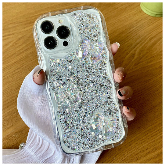 The new mobile phone case is suitable for Apple 11/12/iphone13/14 [Silver High Flash] Laser Butterfly] (Contact customer service to confirm the mobile phone model after placing the order)