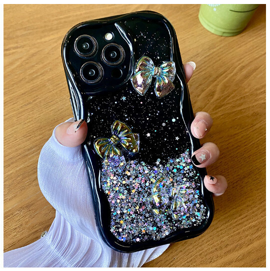 The new mobile phone case is suitable for Apple 11/12/iphone13/14 [Black Glitter Starry Sky] Laser Butterfly] (Contact customer service to confirm the mobile phone model after placing the order)