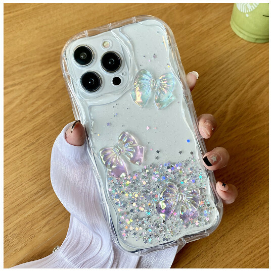 The new mobile phone case is suitable for Apple 11/12/iphone13/14 [Pink Glitter Starry Sky] Laser Butterfly] (Contact customer service to confirm the mobile phone model after placing the order)