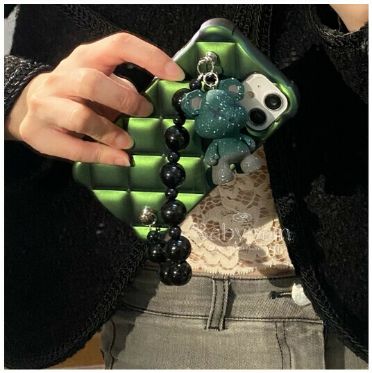 The new mobile phone case is suitable for Huawei p50pro/mate40/iPhone 14 [diamond chameleon + bear bracelet green] (contact customer service to confirm the mobile phone model after placing the order)