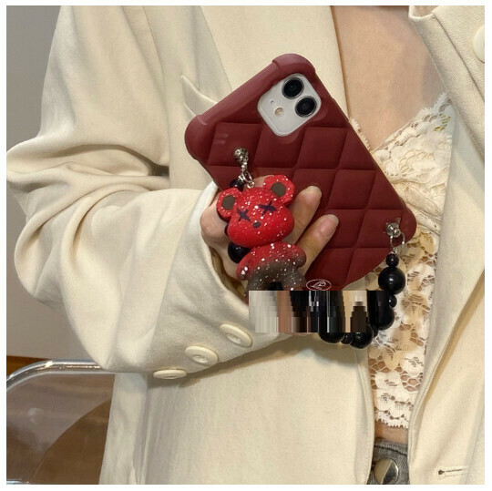 The new mobile phone case is suitable for Huawei p50pro/mate40/iPhone 14 [Lingge wine red + bear bracelet red] (contact customer service to confirm the mobile phone model after placing the order)