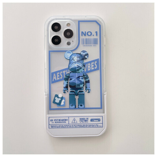 The new mobile phone case is suitable for Huawei mate40pro Honor 50/Apple 11 [invisible bracket blue camouflage bear] (contact customer service to confirm the mobile phone model after placing the order)