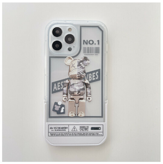 The new mobile phone case is suitable for Huawei mate40pro Honor 50/Apple 11 [invisible bracket silver camouflage bear] (contact customer service to confirm the mobile phone model after placing the order)