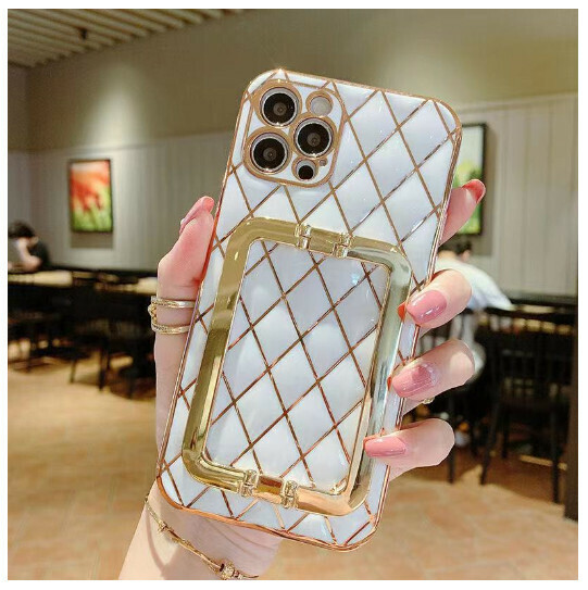 The new mobile phone case is suitable for Apple 14promax [gold buckle bracket [white] (contact customer service to confirm the mobile phone model after placing the order)