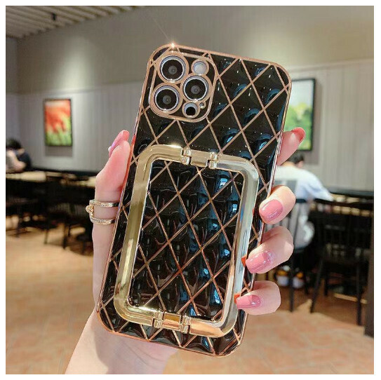 The new mobile phone case is suitable for Apple 14promax [gold buckle bracket [black] (contact customer service to confirm the mobile phone model after placing the order)