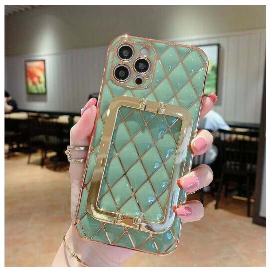 The new mobile phone case is suitable for Apple 14promax [gold buckle bracket [avocado green]) (contact customer service to confirm the mobile phone model after placing the order)