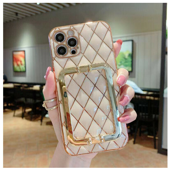 The new mobile phone case is suitable for Apple 14promax [gold buckle bracket [pink] (contact customer service to confirm the mobile phone model after placing the order)