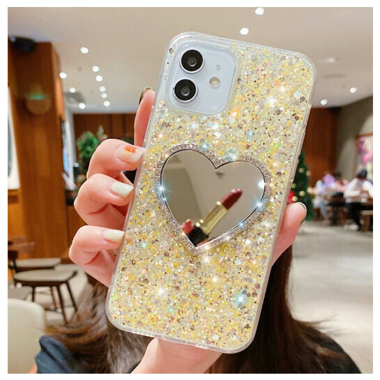 The new mobile phone case is suitable for Apple 13Promax [Glitter Love Mirror-Gold] (contact customer service to confirm the mobile phone model after placing the order)