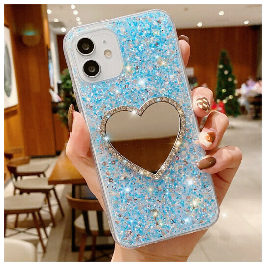 The new mobile phone case is suitable for Apple 13Promax [Glitter Love Mirror-Starry Sky Blue] (contact customer service to confirm the mobile phone model after placing the order)