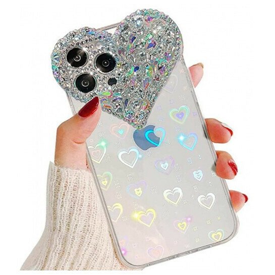 Hot-selling mobile phone case suitable for Apple 14pro/iPhone13/12/11promax [Transparent Laser Heart] (Contact customer service to confirm the phone model after placing the order)