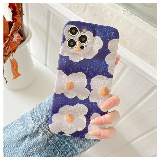 Hot-selling mobile phone case suitable for Apple 13/iPhone12/11promax [blue oil painting flower] (contact customer service to confirm the phone model after placing the order)