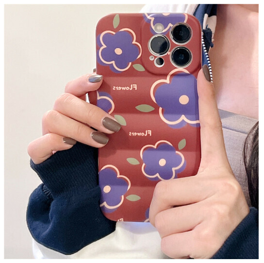 Hot-selling mobile phone case suitable for Apple 13/iPhone12/11promax [burgundy background with blue flowers] (contact customer service to confirm the phone model after placing the order)