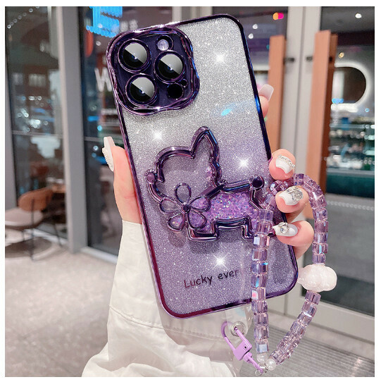 Hot-selling mobile phone case suitable for Apple 14/iPhone 14 promax [Purple] Quicksand Puppy + Cloud Bracelet] (Contact customer service to confirm the phone model after placing the order)