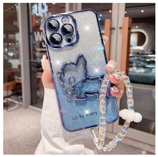 Hot-selling mobile phone case suitable for Apple 14/iPhone 14 promax [Blue] Quicksand Puppy + Cloud Bracelet] (Contact customer service to confirm the phone model after placing the order)