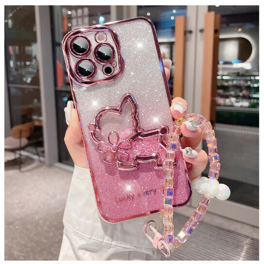 Hot selling mobile phone case suitable for Apple 14/iPhone 14 promax [Pink] Quicksand Puppy + Cloud Bracelet] (contact customer service to confirm the phone model after placing the order)