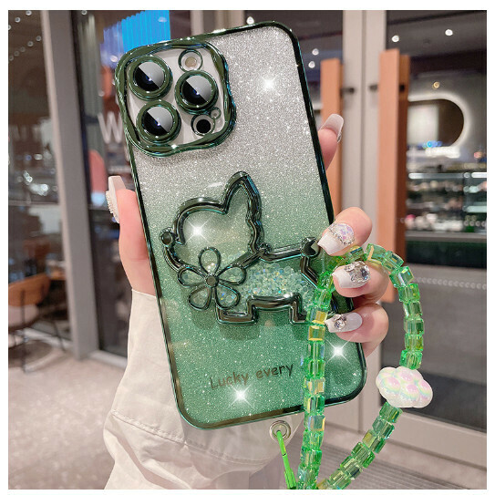 Hot selling mobile phone case suitable for Apple 14/iPhone 14 promax [green] quicksand puppy + cloud bracelet] (contact customer service to confirm the phone model after placing the order)