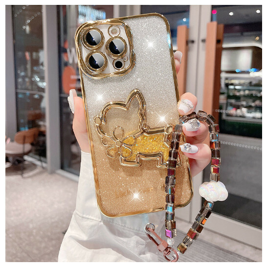 Hot-selling mobile phone case suitable for Apple 14/iPhone 14 promax [Gold] Quicksand Puppy + Cloud Bracelet] (Contact customer service to confirm the phone model after placing the order)