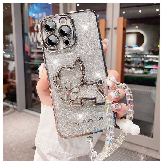 Hot-selling mobile phone case suitable for Apple 14/iPhone 14 promax [Silver] Quicksand Puppy + Cloud Bracelet] (Contact customer service to confirm the phone model after placing the order)