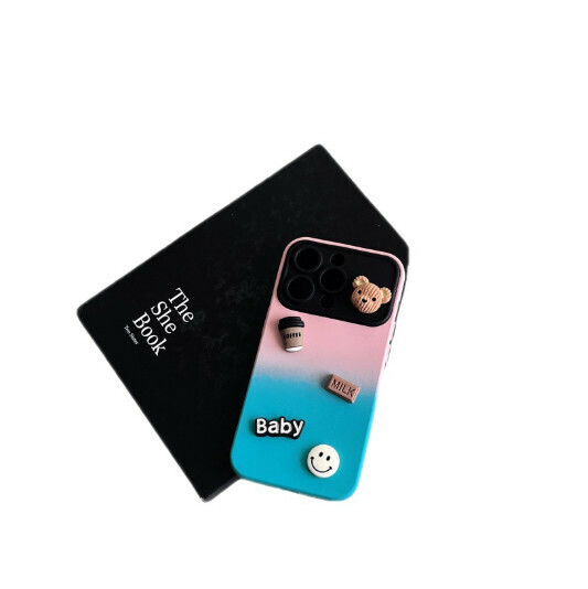 Hot-selling mobile phone case suitable for Apple 14promax/iphone14 [blue and pink bear sticker] (contact customer service to confirm the phone model after placing the order)