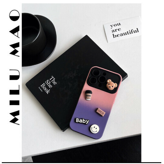 Hot-selling mobile phone case suitable for Apple 14promax/iphone14 [Pink and Purple Bear Sticker] (contact customer service to confirm the phone model after placing the order)