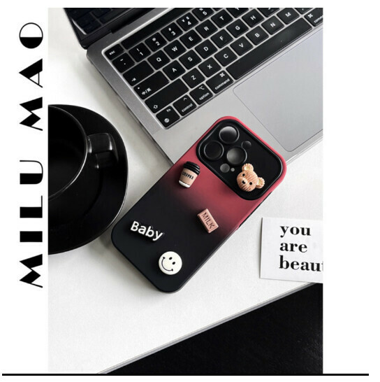 Hot-selling mobile phone case suitable for Apple 14promax/iphone14 [black and red bear sticker] (contact customer service to confirm the phone model after placing the order)