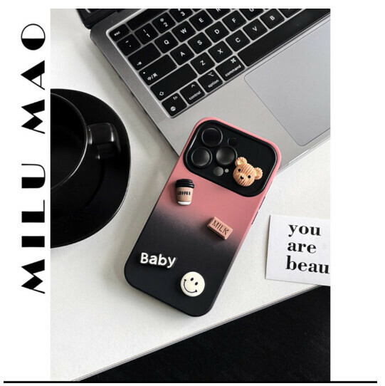 Hot-selling mobile phone case suitable for Apple 14promax/iphone14 [Pink and Black Bear Sticker] (contact customer service to confirm the phone model after placing the order)