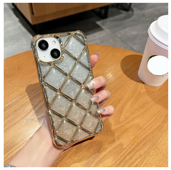 Hot selling mobile phone case suitable for iPhone14pro max Apple 13 [electroplated rhombus gradient glitter paper-gold] (contact customer service to confirm the phone model after placing the order)